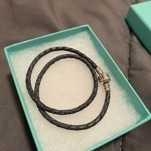 Pandora Silver-Grey Braided Leather Double Wrap Bracelet